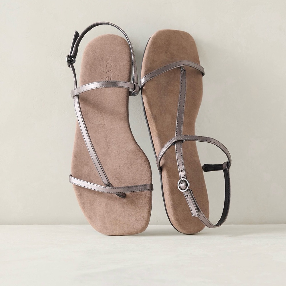 Metallic-Strap Suede Sandals - Gun Metal
